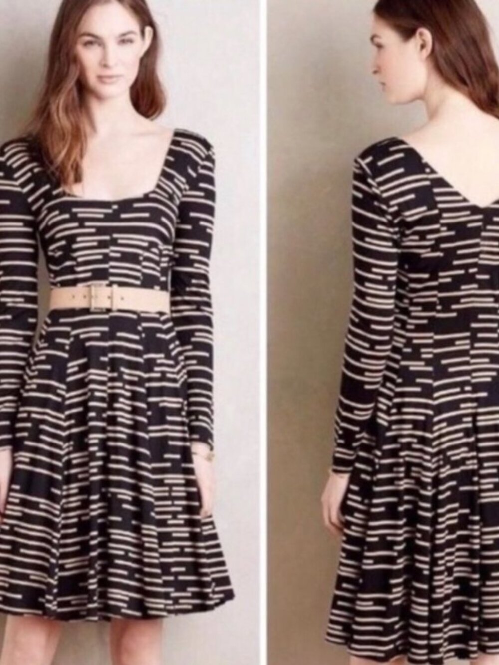 Anthropologie Long Sleeve Flare Dress Size XS (belt not included)